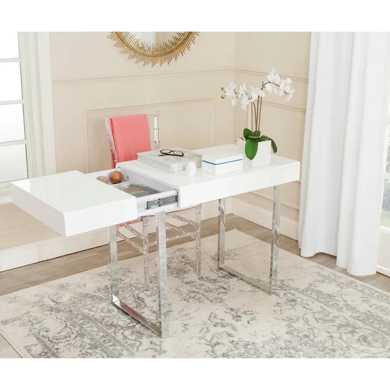 SAFAVIEH Darleen Modern Glam Modern White/ Chrome Desk