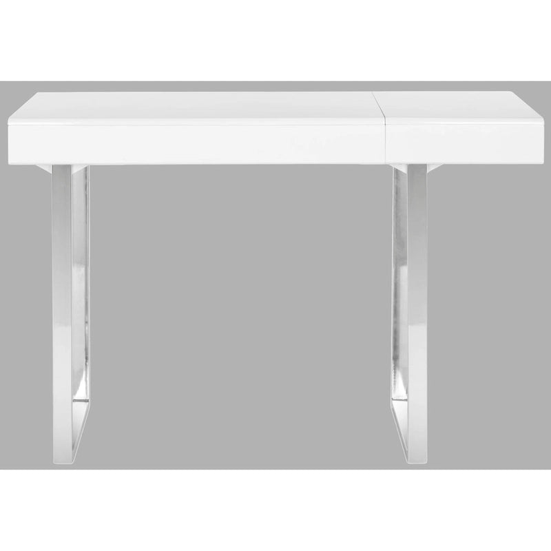 Glam Home Office Desk Flip-Top Storage Compartment Chrome Legs White