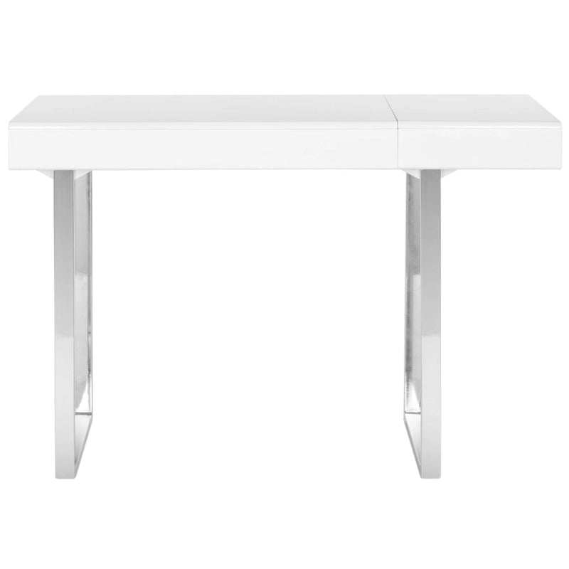 Glam Home Office Desk Flip-Top Storage Compartment Chrome Legs White
