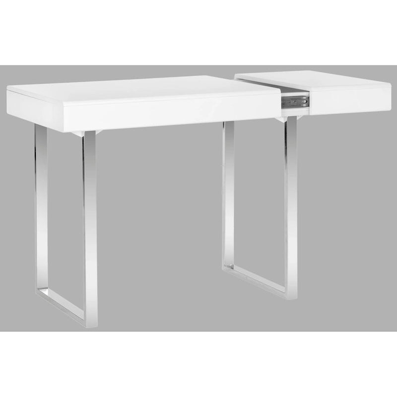 Glam Home Office Desk Flip-Top Storage Compartment Chrome Legs White
