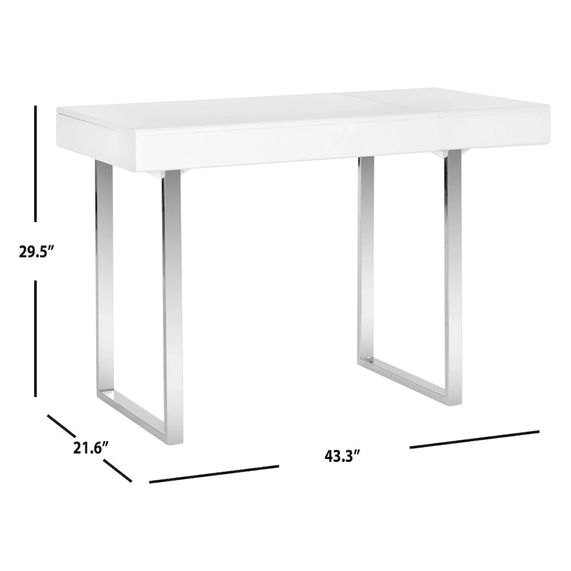 Glam Home Office Desk Flip-Top Storage Compartment Chrome Legs White