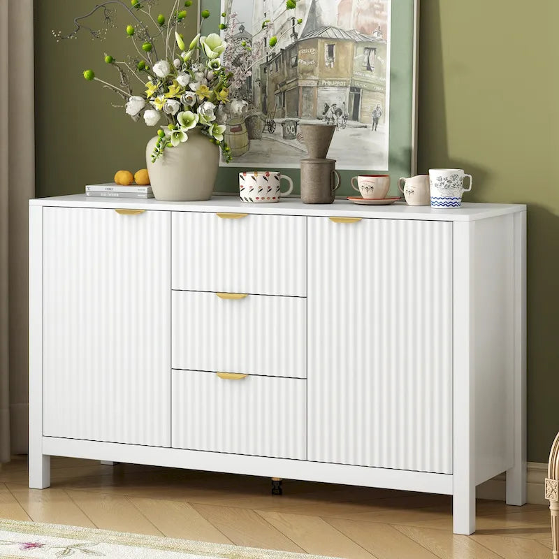 Modern Entryway Storage Cabinet 3 Drawers Soft-Close Doors Adjustable Shelves Black White Cyan