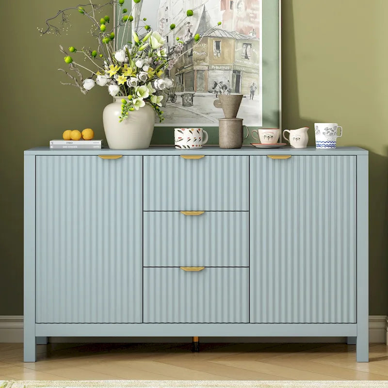 Modern Entryway Storage Cabinet 3 Drawers Soft-Close Doors Adjustable Shelves Black White Cyan