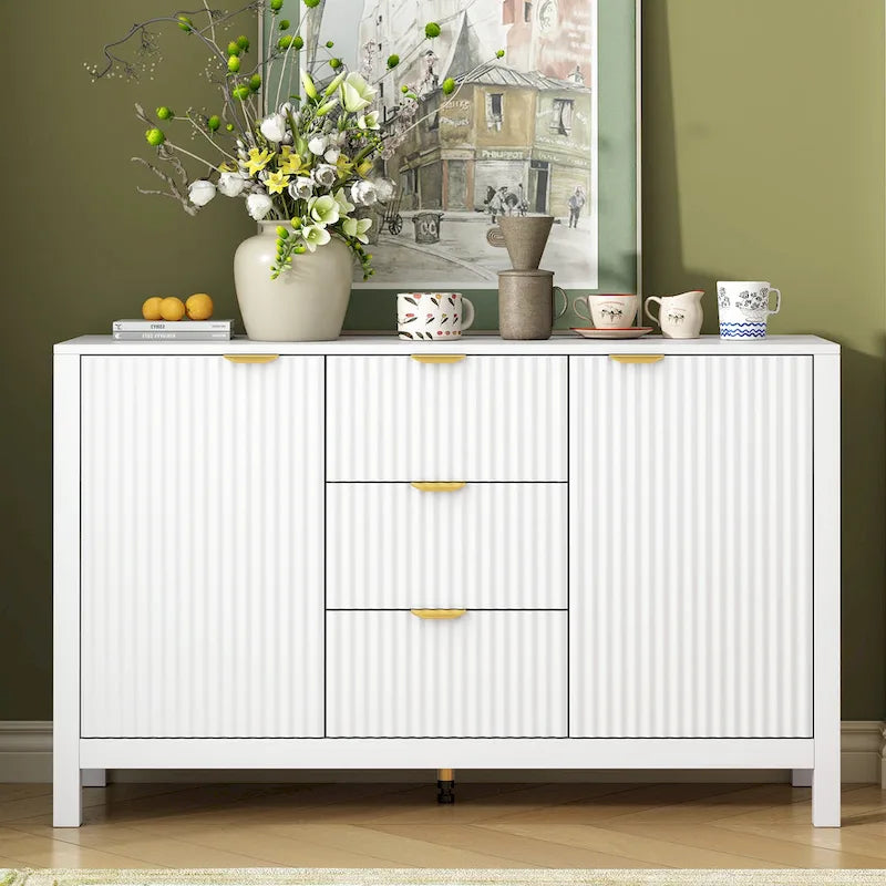 Modern Entryway Storage Cabinet 3 Drawers Soft-Close Doors Adjustable Shelves Black White Cyan
