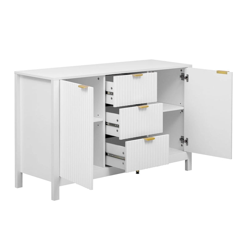 Modern Entryway Storage Cabinet 3 Drawers Soft-Close Doors Adjustable Shelves Black White Cyan