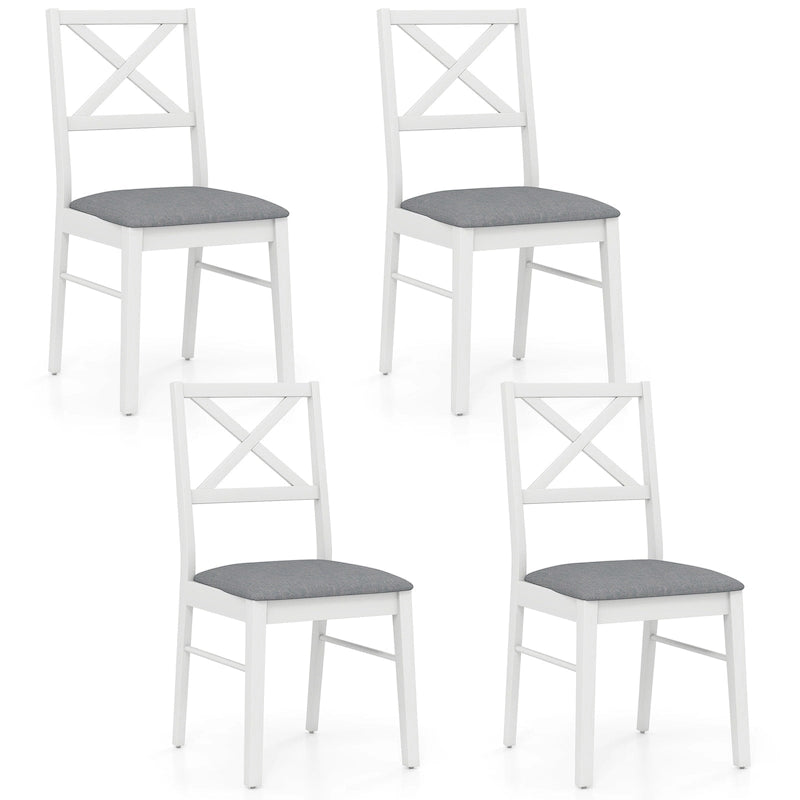 Set of 4 Farmhouse Dining Chairs X-Back Rubberwood Frame Upholstered Seat 400 lb White Brown