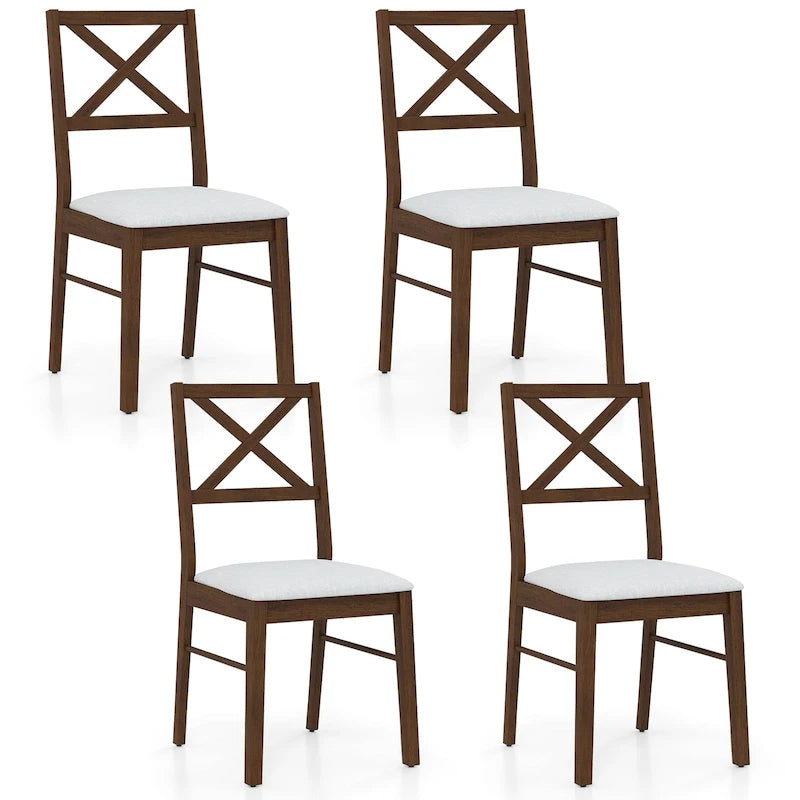 Set of 4 Farmhouse Dining Chairs X-Back Rubberwood Frame Upholstered Seat 400 lb White Brown