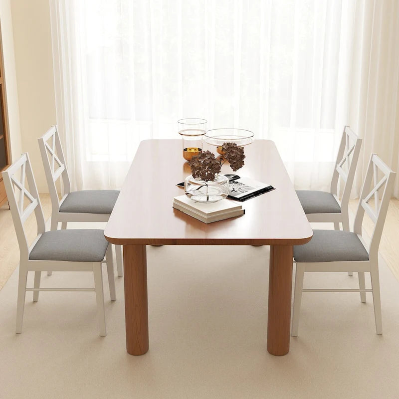 Set aus 4 Esszimmerstühlen im Landhausstil mit X-Rückenlehne, Gestell aus Gummibaumholz, gepolsterter Sitzfläche, 400 lb, Weiß, Braun