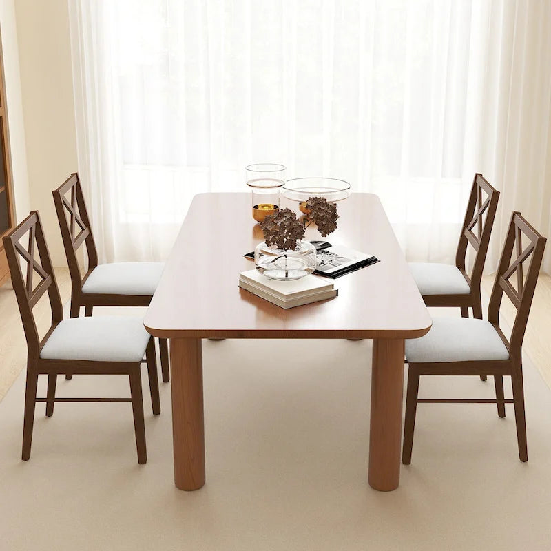 Set aus 4 Esszimmerstühlen im Landhausstil mit X-Rückenlehne, Gestell aus Gummibaumholz, gepolsterter Sitzfläche, 400 lb, Weiß, Braun