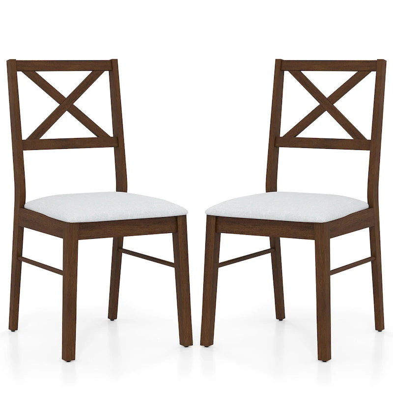 Set aus 4 Esszimmerstühlen im Landhausstil mit X-Rückenlehne, Gestell aus Gummibaumholz, gepolsterter Sitzfläche, 400 lb, Weiß, Braun