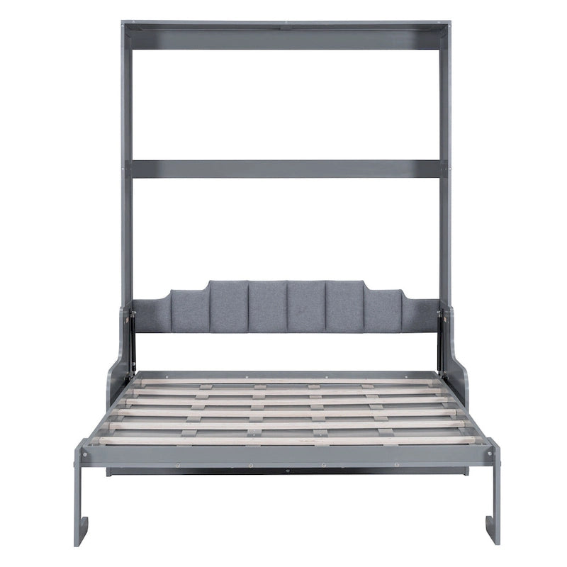 Queen Murphy Wall Bed with Fold-Down Sofa Cabinet Space-Saving Espresso Gray White