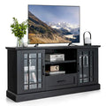 TV-Schrank im Landhausstil für 70-in-Fernseher, Glastüren, Schublade, verstellbare Einlegeböden, Schwarz, 63W