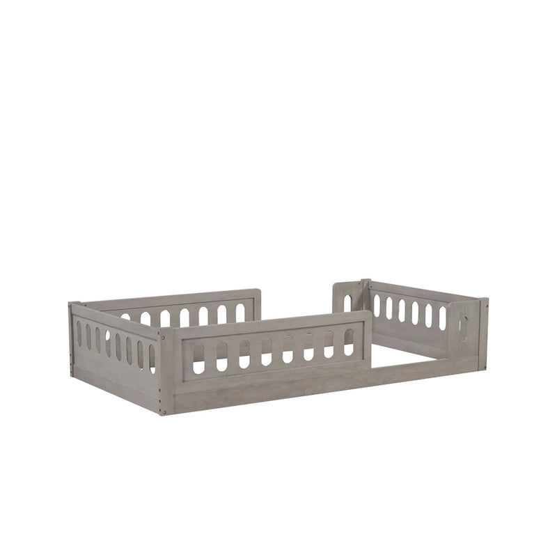 Twin Size Kids Floor Bed Semi-Enclosed Guard Rail Solid Pine Wood Montessori Natural White