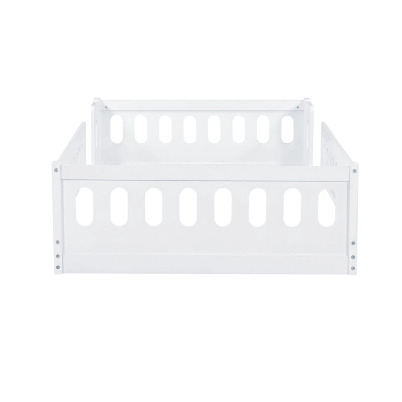 Twin Size Kids Floor Bed Semi-Enclosed Guard Rail Solid Pine Wood Montessori Natural White