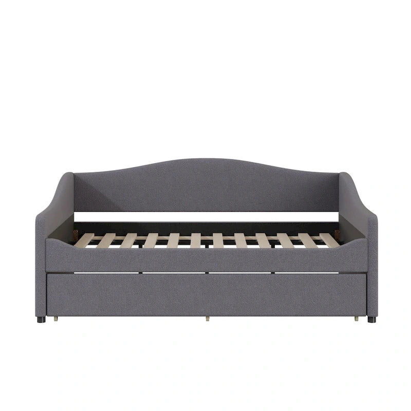 Letto da giorno matrimoniale rivestito in morbido tessuto teddy, con letto estraibile, luci LED, rosa, grigio, beige