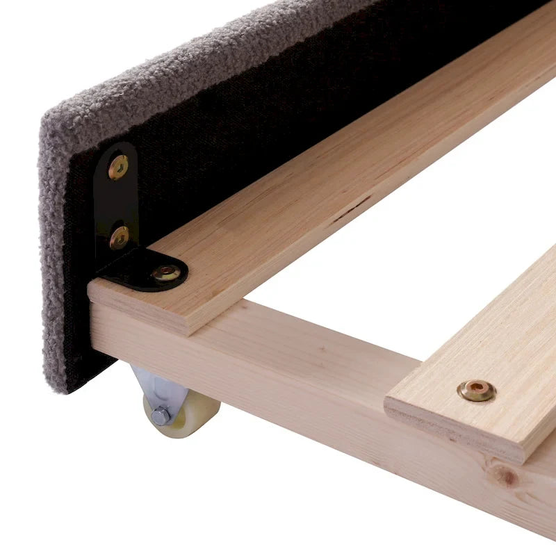 Letto da giorno matrimoniale rivestito in morbido tessuto teddy, con letto estraibile, luci LED, rosa, grigio, beige