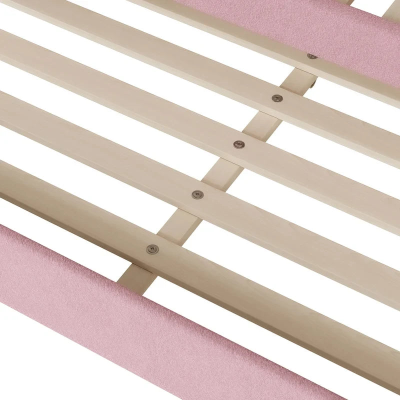 Letto da giorno matrimoniale rivestito in morbido tessuto teddy, con letto estraibile, luci LED, rosa, grigio, beige