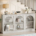 63-Inch Farmhouse Console Table 3-Tier Arched Open Shelves Entryway White Brown Black