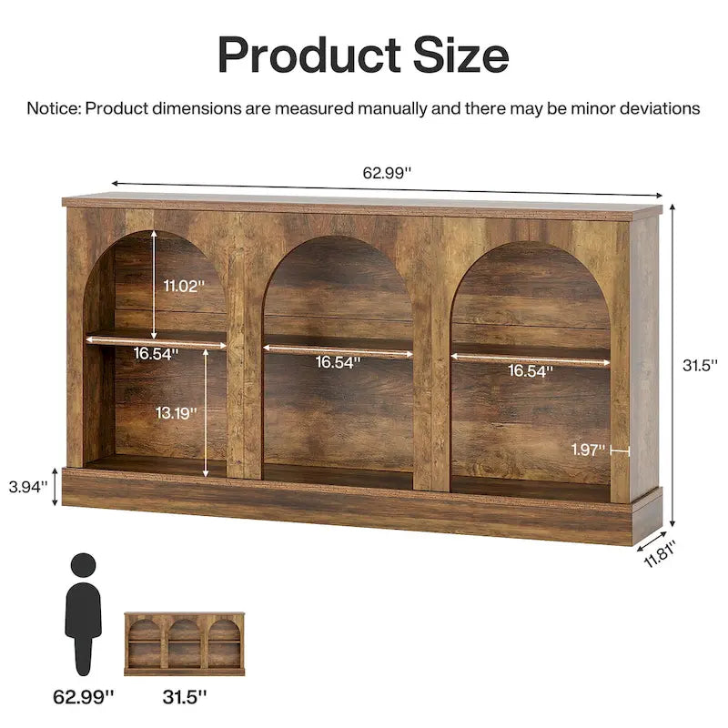 63-Inch Farmhouse Console Table 3-Tier Arched Open Shelves Entryway White Brown Black