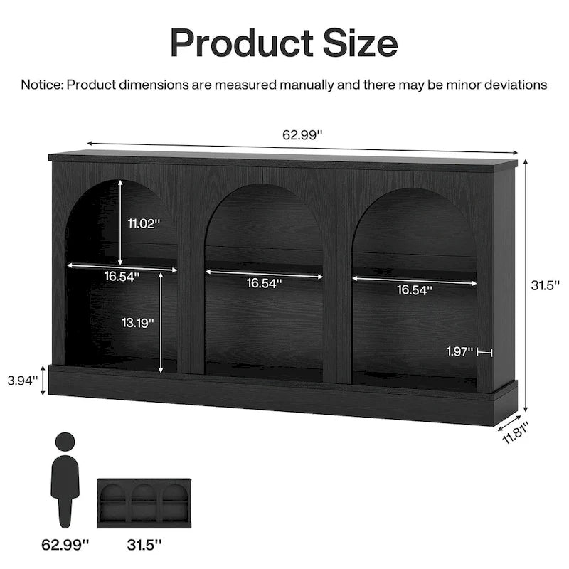 63-Inch Farmhouse Console Table 3-Tier Arched Open Shelves Entryway White Brown Black
