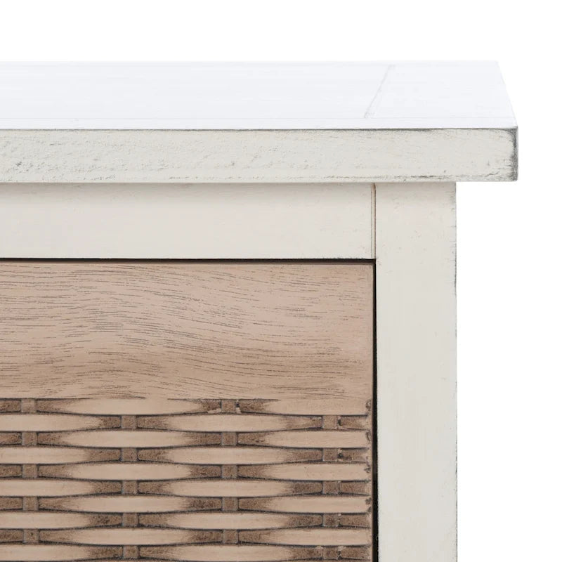 Storage Bench 3 Wicker Basket Drawers Open Shelf Wood Frame Sand Black Brown White