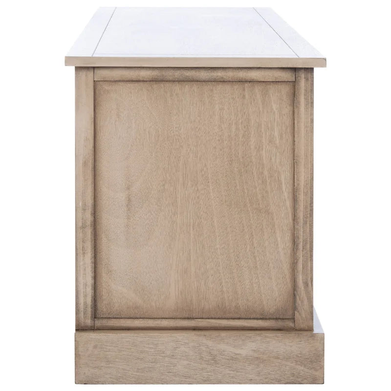 Storage Bench 3 Wicker Basket Drawers Open Shelf Wood Frame Sand Black Brown White