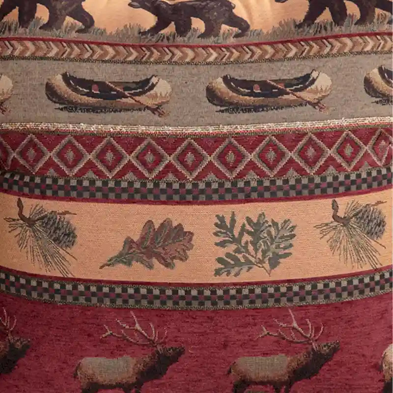 Rustieke slaapbank in lodge-stijl met zuidwestelijke print, opgerolde armleuningen, nagelkoprand, queensize matras, bruin