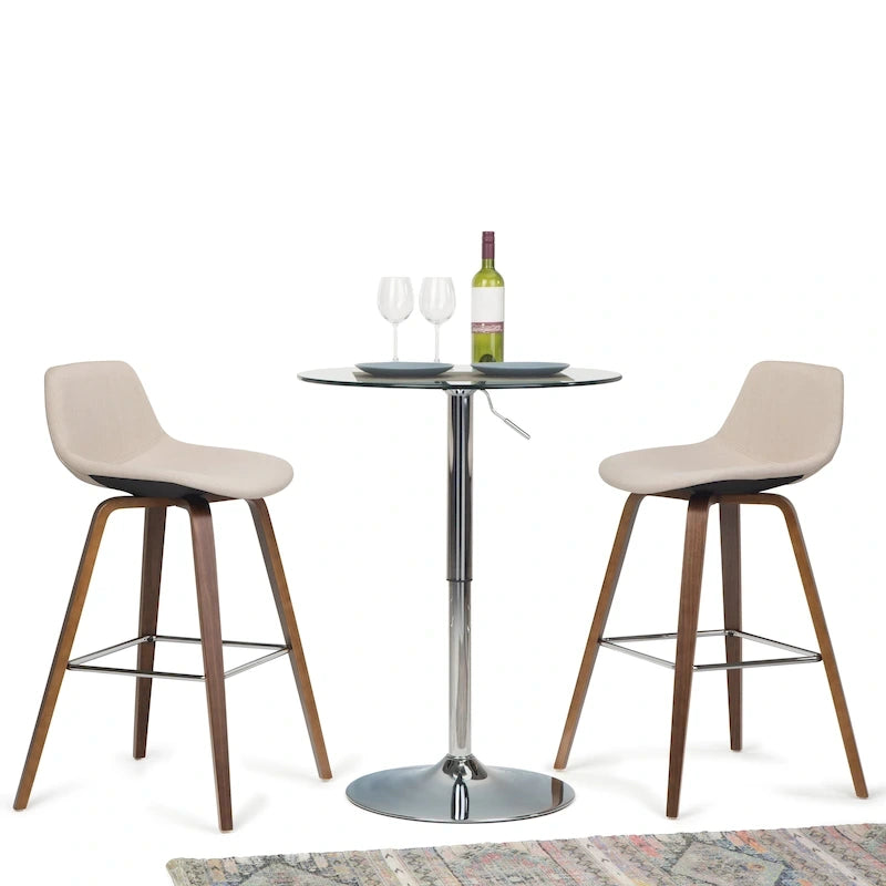 Mid-Century Modern Counter Height Stool Bentwood Legs Chrome Footrest Set of 2