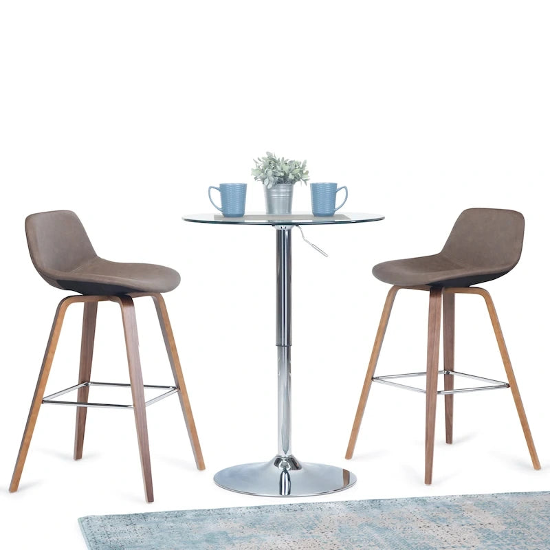 Mid-Century Modern Counter Height Stool Bentwood Legs Chrome Footrest Set of 2