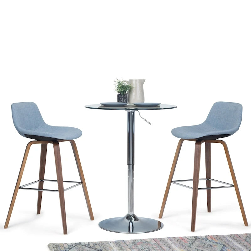 Mid-Century Modern Counter Height Stool Bentwood Legs Chrome Footrest Set of 2