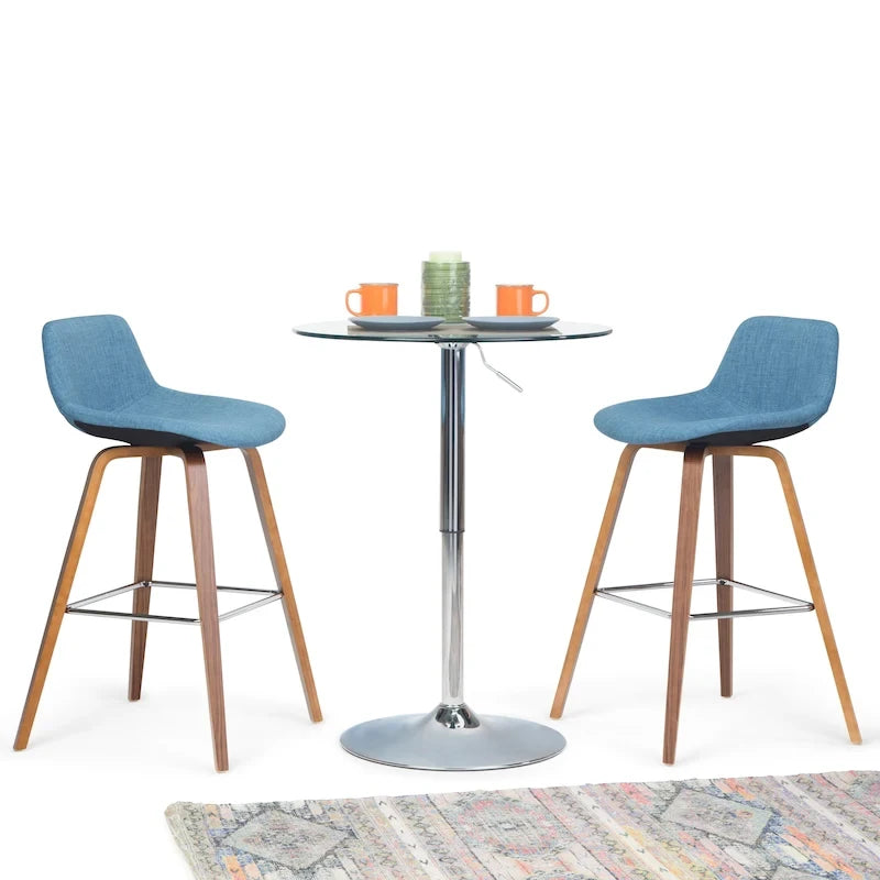 Mid-Century Modern Counter Height Stool Bentwood Legs Chrome Footrest Set of 2