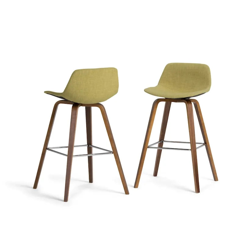 Mid-Century Modern Counter Height Stool Bentwood Legs Chrome Footrest Set of 2