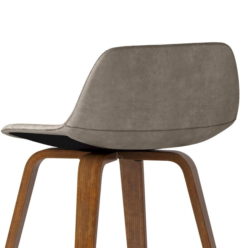 Stołek barowy mid-century modern do blatu, gięte nogi z drewna, chromowany podnóżek, zestaw 2 szt.