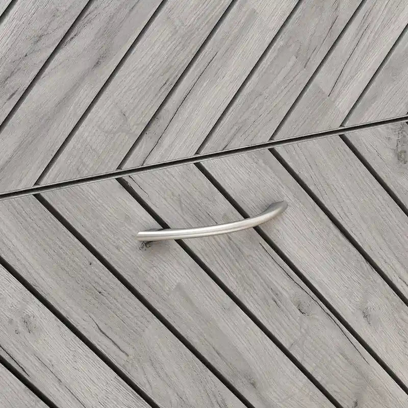 Schuhschrank mit 3 Ebenen und Klapptüren, Chevron-Paneel, für 12-15 Paar Schuhe, Spanplatte, graue Eiche