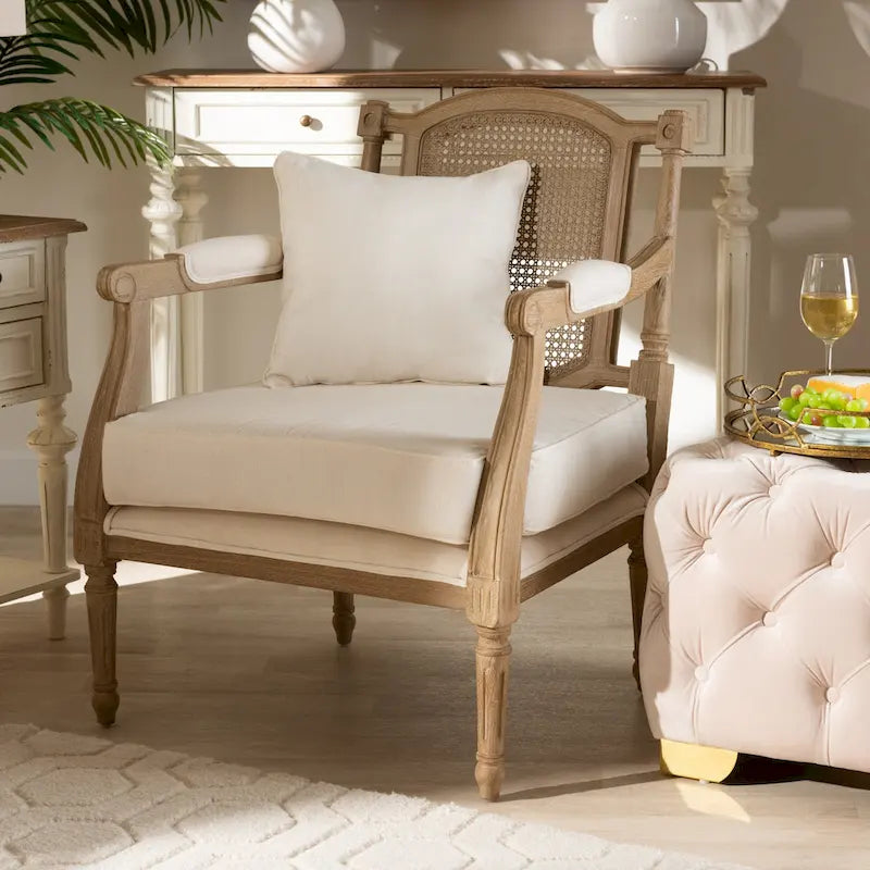 Clemence French Provincial Fabric Upholstered Wood Armchair