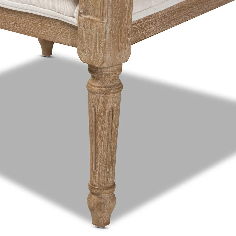 French Provincial Armchair Carved Mahogany Rattan Back Cotton Blend Foam Padded Ivory