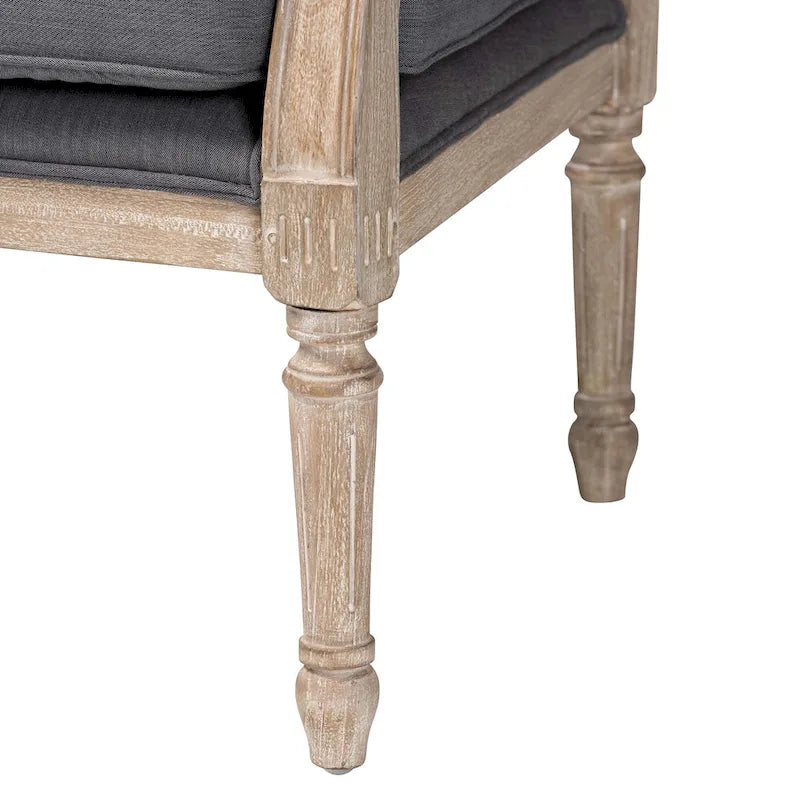 French Provincial Armchair Carved Mahogany Rattan Back Cotton Blend Foam Padded Ivory