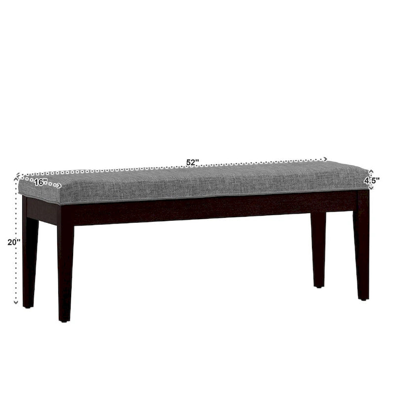 Panca senza schienale rivestita in lino, struttura in legno di caucciù color espresso, 52W, da pranzo, ingresso, camera da letto