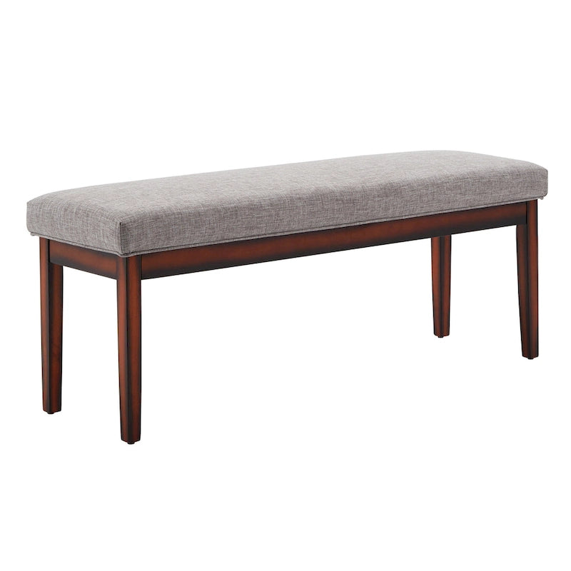 Panca senza schienale rivestita in lino, struttura in legno di caucciù color espresso, 52W, da pranzo, ingresso, camera da letto