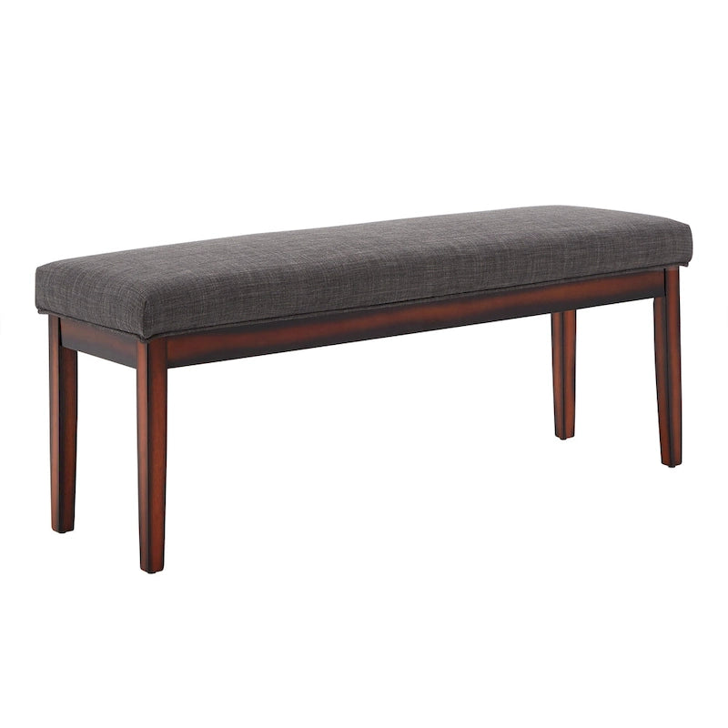 Panca senza schienale rivestita in lino, struttura in legno di caucciù color espresso, 52W, da pranzo, ingresso, camera da letto