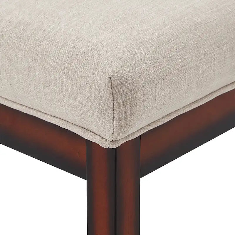 Panca senza schienale rivestita in lino, struttura in legno di caucciù color espresso, 52W, da pranzo, ingresso, camera da letto