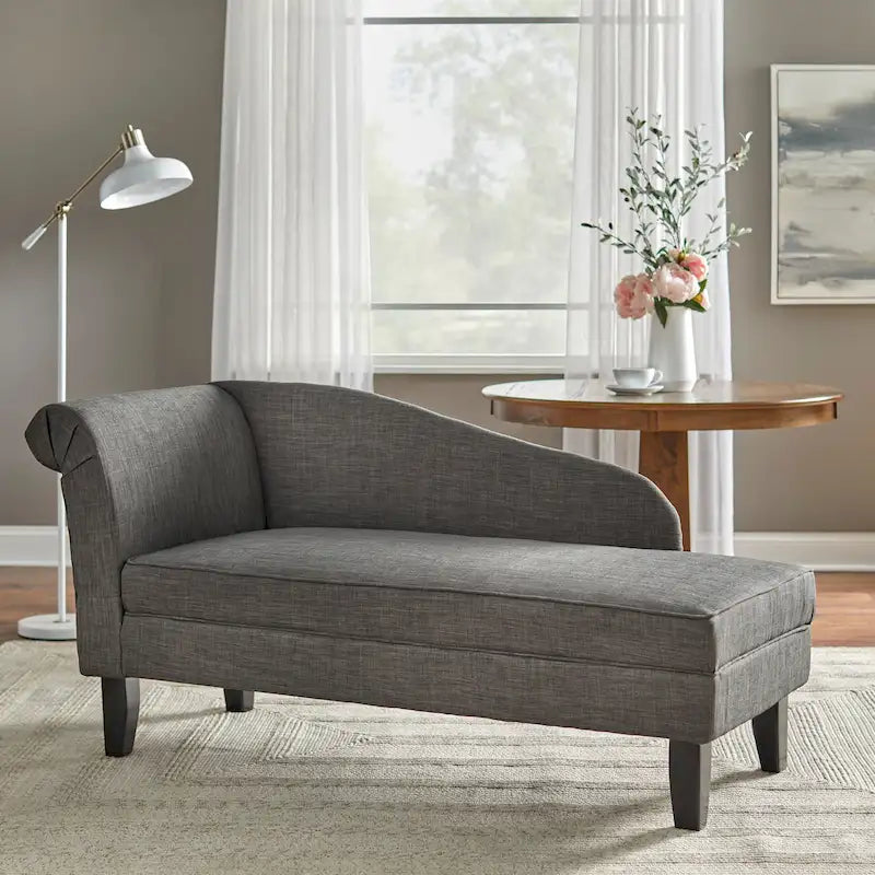 Chaiselongue mit Stauraum, Baumwollbezug, gerollte Armlehne, Hartholzgestell, Beige, Blau, Grau, Orange, Bordeauxrot
