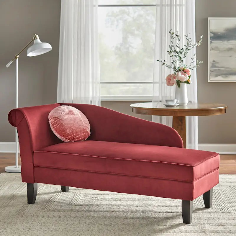 Chaiselongue mit Stauraum, Baumwollbezug, gerollte Armlehne, Hartholzgestell, Beige, Blau, Grau, Orange, Bordeauxrot