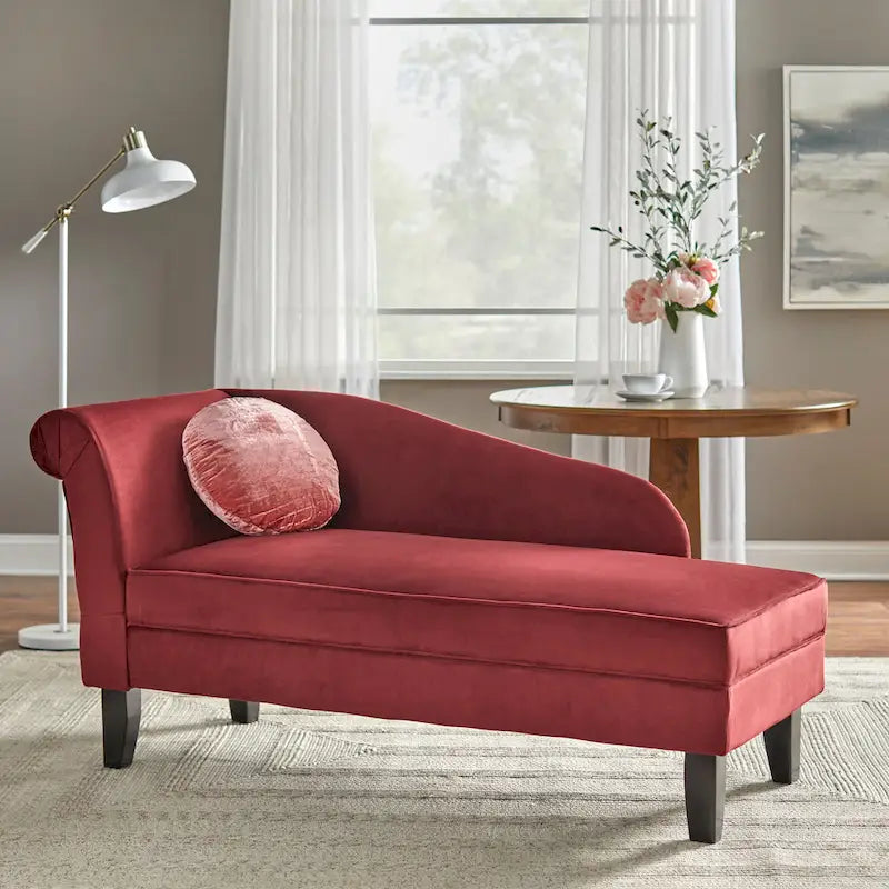 Chaiselongue mit Stauraum, Baumwollbezug, gerollte Armlehne, Hartholzgestell, Beige, Blau, Grau, Orange, Bordeauxrot