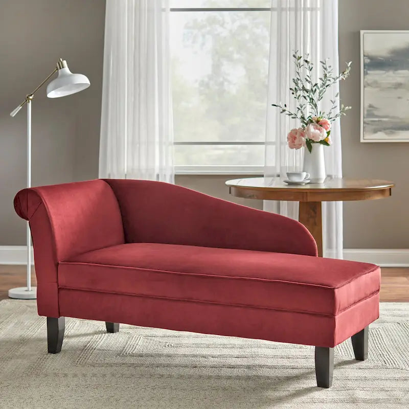 Chaiselongue mit Stauraum, Baumwollbezug, gerollte Armlehne, Hartholzgestell, Beige, Blau, Grau, Orange, Bordeauxrot