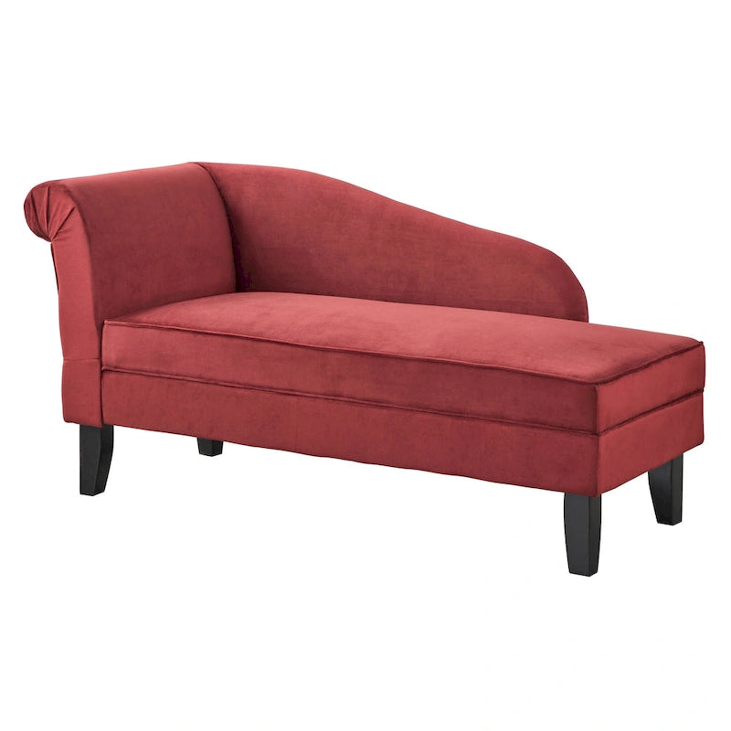 Chaiselongue mit Stauraum, Baumwollbezug, gerollte Armlehne, Hartholzgestell, Beige, Blau, Grau, Orange, Bordeauxrot