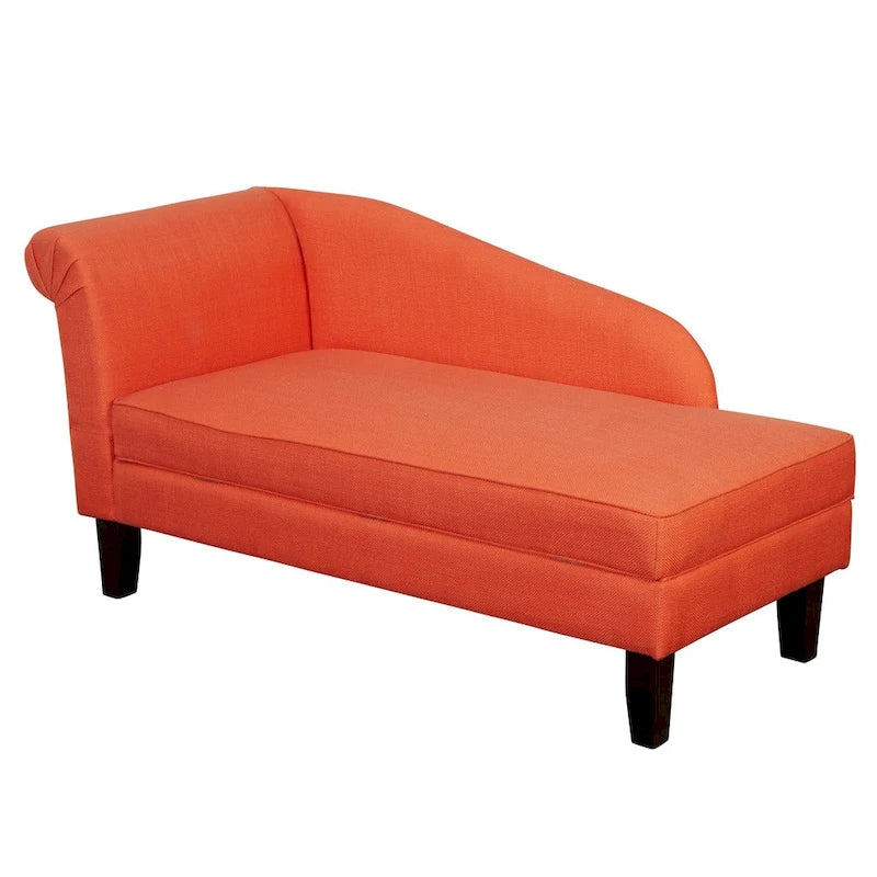 Chaiselongue mit Stauraum, Baumwollbezug, gerollte Armlehne, Hartholzgestell, Beige, Blau, Grau, Orange, Bordeauxrot