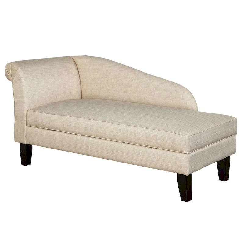 Chaiselongue mit Stauraum, Baumwollbezug, gerollte Armlehne, Hartholzgestell, Beige, Blau, Grau, Orange, Bordeauxrot