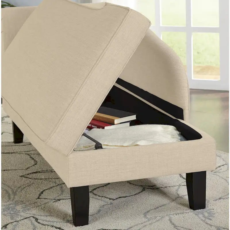 Chaiselongue mit Stauraum, Baumwollbezug, gerollte Armlehne, Hartholzgestell, Beige, Blau, Grau, Orange, Bordeauxrot