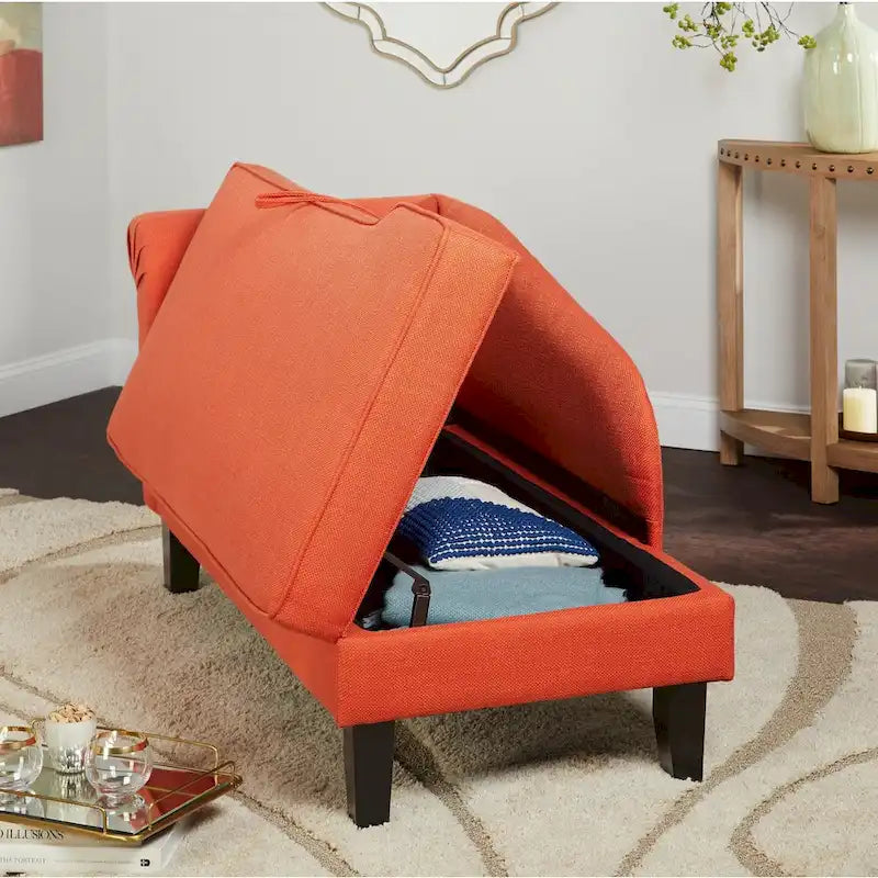 Chaiselongue mit Stauraum, Baumwollbezug, gerollte Armlehne, Hartholzgestell, Beige, Blau, Grau, Orange, Bordeauxrot